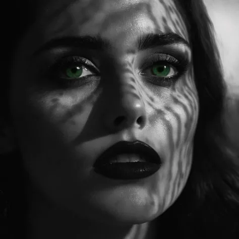 فائق الوضوح, 4K, مفصلة للغاية, سينمائي, a photograph of  casting shadow style
A cucoloris patterned illumination casting a circular shadow
 In Sin City universe Ava a woman with دم on her face نمط مدينة الخطيئة,1فتاة,شعر طويل,شعر أسود,1 فتى,عيون خضراء,أحادية اللون,تدرج الرمادي,parted شفه,أسنان,ضبابي,النظر إلى آخر,شفه,دم,ضبابي background,لَوحَة,لون موضعي,دم on face,حقيقي,مدينة الخطيئة لفرانك ميلر,موضوع مظلم,سينمائي film,سلسلة الكتب المصورة,رواية مصورة,نيو بلاك,تناقضات عالية,نمط مدينة الخطيئة,عن قرب , فيلم Noir, ضوء مفتاح منخفض, ضوء خافت, ضوء ضعيف, ضوء درامي, حبوب الفيلم, ملحمي, إضاءة جميلة, com.inpsiring