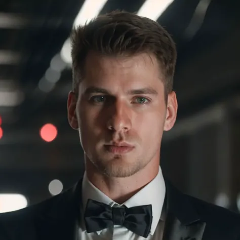 a close up of a man in a tuxedo and bow tie