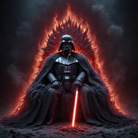 darth vader sitting on the throne of the sith throne