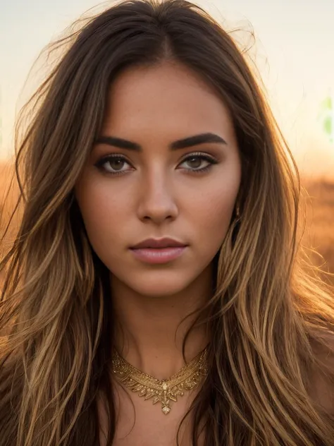 ((best quality)), ((masterpiece)), ,Award-winning photography: Portrait of a beautiful woman captured in astonishing detail, surrounded by the majestic wildlife of the African savannah during golden hour. (Ultra-high-res, exquisite details and textures) 