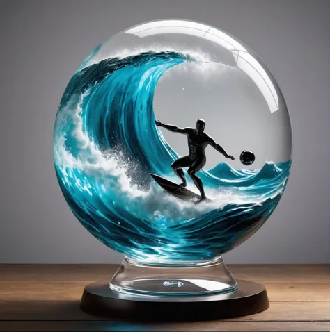 arafed image of a man surfing in a glass ball