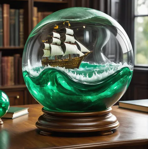 there is a glass globe with a ship inside of it