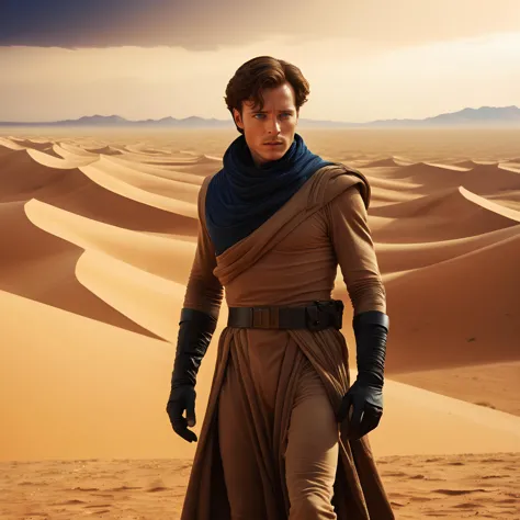 a man in a long brown robe standing in the desert