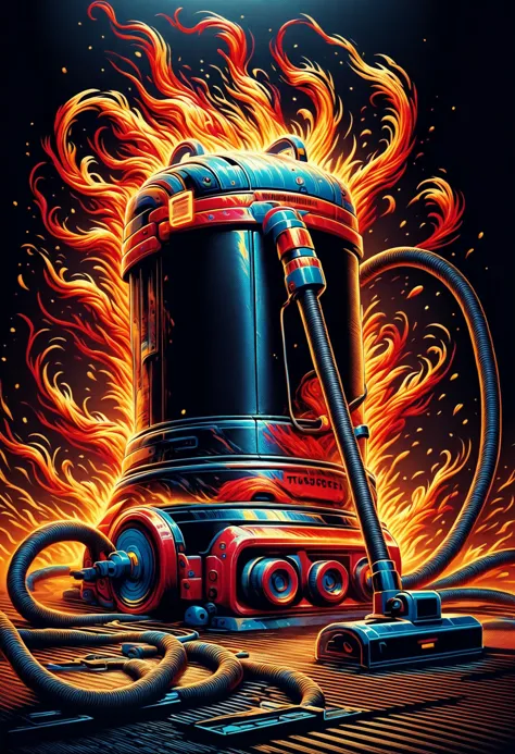 a painting of a gas can with flames coming out of it