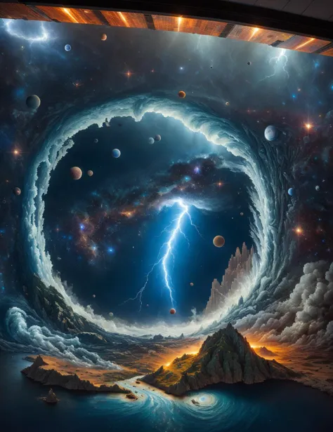 a painting of a large spiral with a lightning in the middle