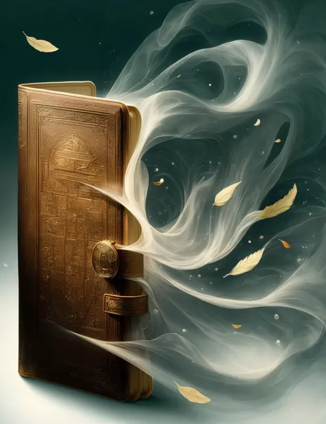 a close up of a book with a smokey cover