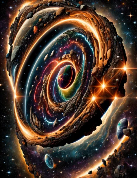 a spiral of space with stars and planets in the background