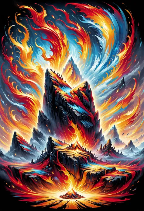 a painting of a dragon with flames flying out of it