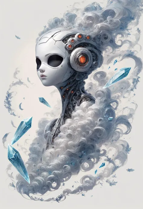 a digital painting of a woman with headphones and a cloud