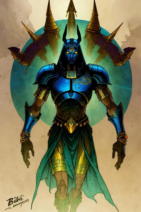 anubis, the god of funerary rites, protector of graves, and guide to the underworld
science fiction, complex background   futuri...