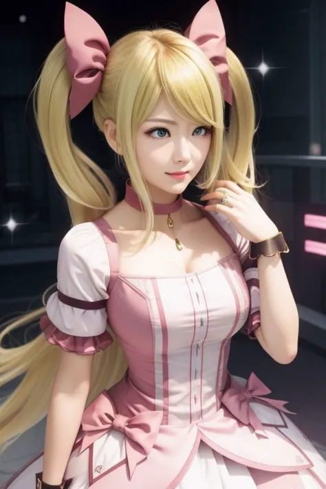 (samus aran) dressed in (puffy pink kanamemadokaoutfit), (long straight blonde hair), magical girl, masterpiece, best quality, (perfect face, beautiful face, symmetric face)