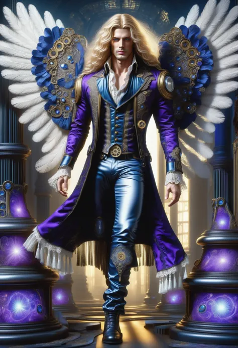 a painting of a male angel with wings on his back