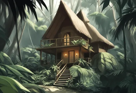 a close up of a house in the middle of a jungle