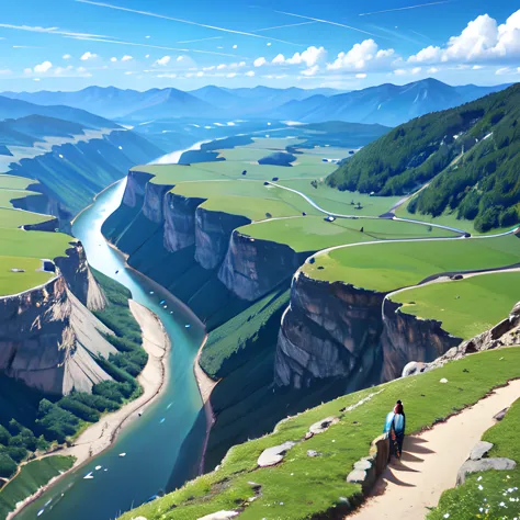 I saw a landscape that filled my eyes with wonder with mountains as far as the eye could see and rivers flowing down and in-between their great slopes (MasterPiece) (Highly Detailed) (4k)