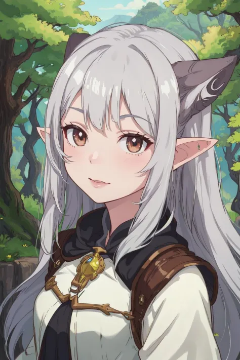 masterpiece,best quality,1girl,fantasy,face,nature,pointy ears,silver hair