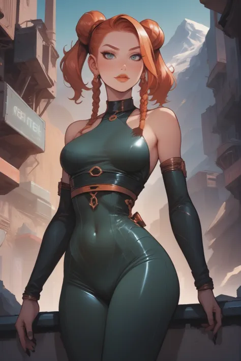 digital painting, 1girl, woman, sorceress, bombshell hair, copper hair, twintails, small breasts, wide hips, narrow waist, sexy ...