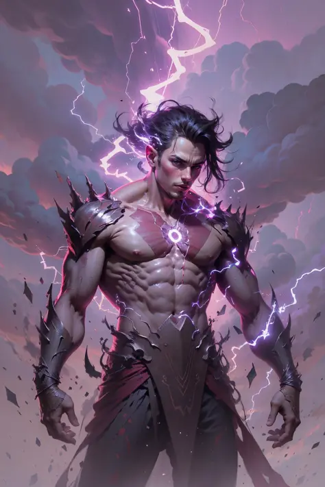 Best quality,masterpiece,ultra high res,,leilinggeng,lightning,,Lots of lightning,drawing,lightning elemental energy towards himself,<lora:leilinggeng:0.8>,handsome man,