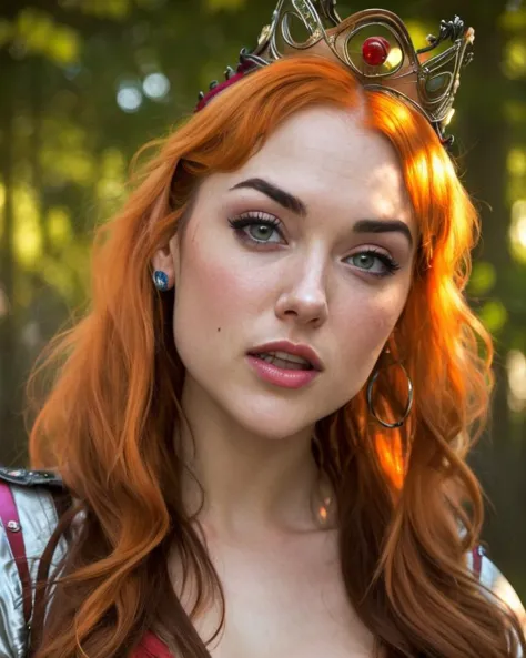 a close up of a woman with a crown on her head