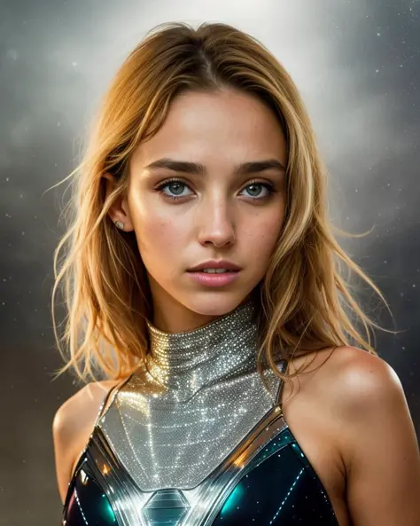 solo portrait photo of [Ana de Armas|Hayden Panettiere] as [Celine Farach|Rachel Cook] as a real life version of (Dazzler:1.2)
dark fantasy background, charming smirking
by Artur Bordalo and Adonna Khare ultra realistic highly detailed intricate photorealistic analog style photograph sharp focus on eyes, cinematic lighting