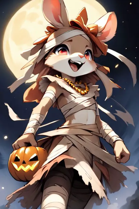 a cartoon image of a girl dressed as a cat with a pumpkin