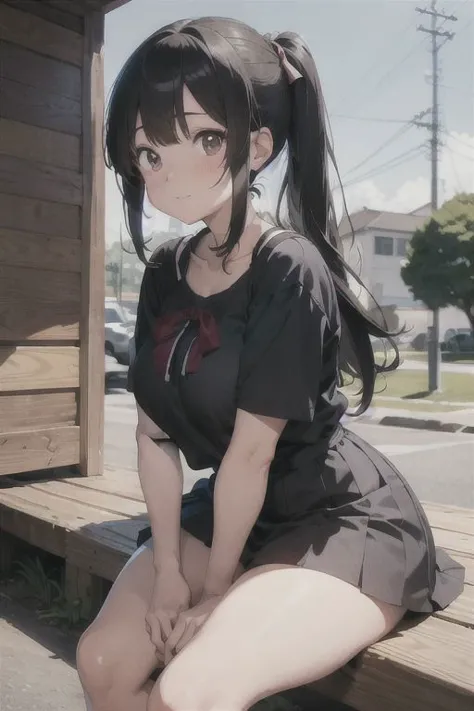 Menina anime com peito grande e meias pretas posando no cu, menina anime sedutora, Guweiz, Melhor Avaliado em Pixiv, curvilnea p...