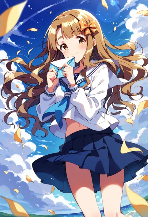 a girl in a school uniform holding a cup of coffee