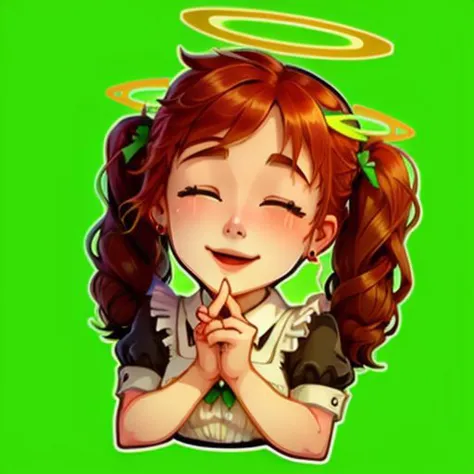 a girl with a halo on her head and a green background