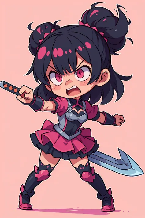 a cartoon girl with a sword and a pink dress