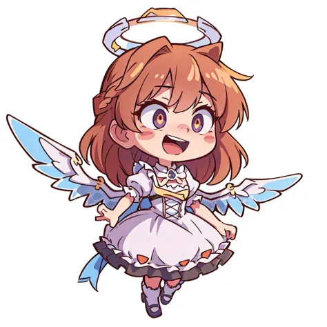 a cartoon image of a girl with angel wings and a dress