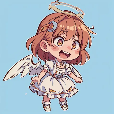 ((best quality, masterpiece)),    [(simple background:1.3),::5], ((die-cut sticker):1.1), (solid outline:1.2),
chibi, 1girl, angel, lolita_dress , embarrassed (smile:0.8), (constricted pupils, small pupils), blush , open mouth, ((halo)), wings, full body,
