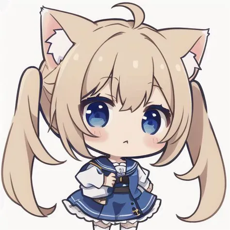 anime girl with a cat ear and a blue dress