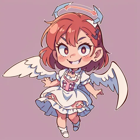 a cartoon image of a girl with angel wings and a dress