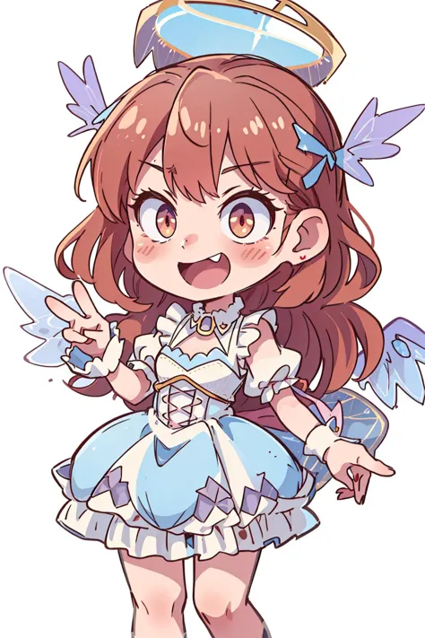 a cartoon image of a girl with angel wings and a blue dress