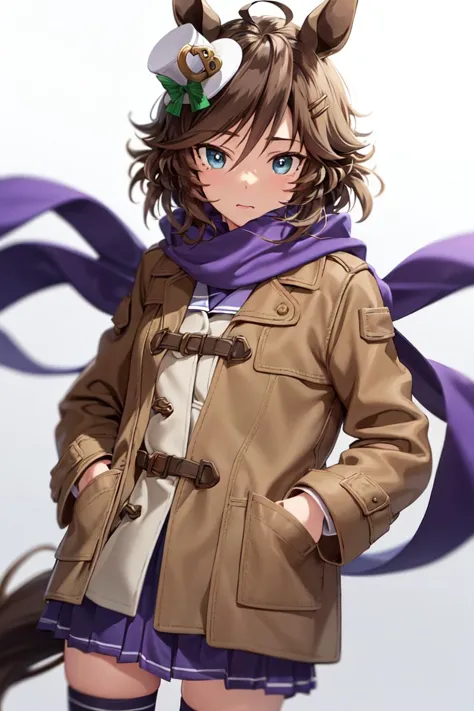 masterpiece, best quality,
mr. c.b. \(umamusume\),
hand in pocket, breath, scarf, purple skirt, purple thighhighs, shirt, long sleeves, tracen school uniform, bow, floating hair, sailor collar, open coat, brown coat
<lora:mr._c.b._lora:0.8>