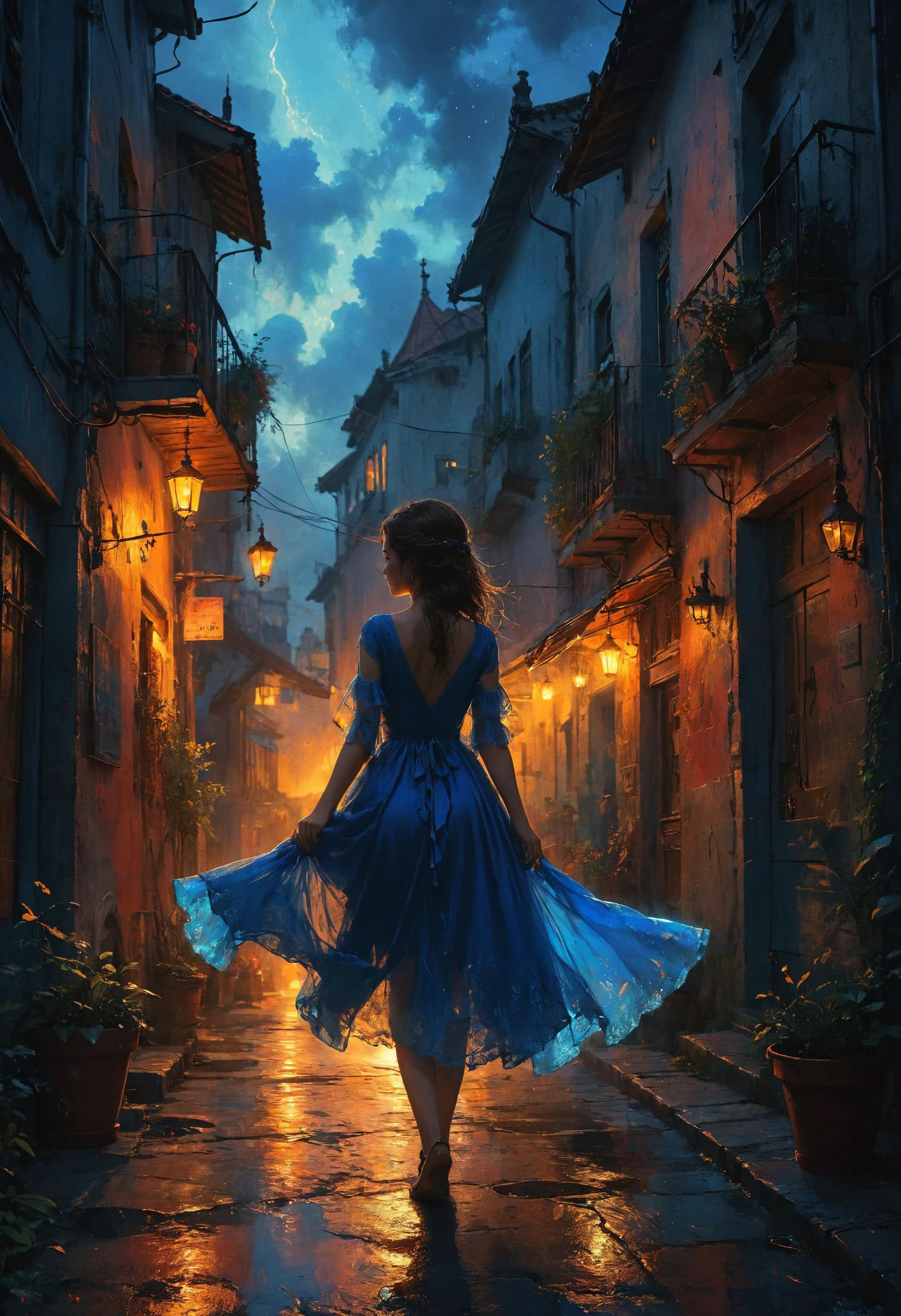 Teufel im blauen Kleid, Filmische Beleuchtung, Dreamyvibes Artstyle