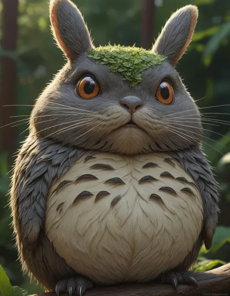 portrait of real life totoro, hyperrealistic, very detailed fur, sharp focus, fine lines, fine art, soft colors, in rays of sunlight, detailed painting by mark arian, artgerm, bastien lecouffe - deharme, exoplanet colonization site, new frontier settlement, terraforming efforts, pioneering spirit, 