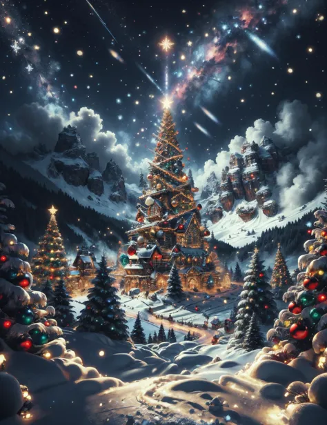 hyper detailed masterpiece, dynamic, awesome quality,ChristmasWintery, progress-oriented,dreamy,positive,  <lora:ChristmasWinter...