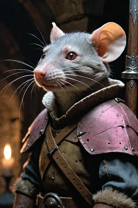 there is a rat that is dressed in armor and holding a sword