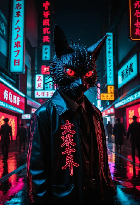 neon noir gta-style artwork creepy  photo, covered with japanese characters, in the style of absurd surrealism, close up, primor...