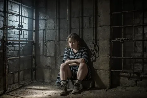 realistic analog photo, award winning photo,
1girl, disheveled, 25 yearsold, sitting on bench, scared, pleading eyes,  bleak, go...