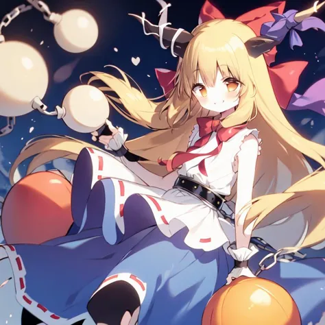 anime girl with long blonde hair sitting on a ball