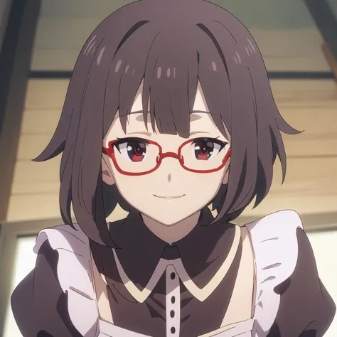 a close up of a person wearing glasses and a dress