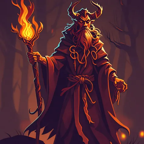 a cartoon image of a man with a horned head holding a torch