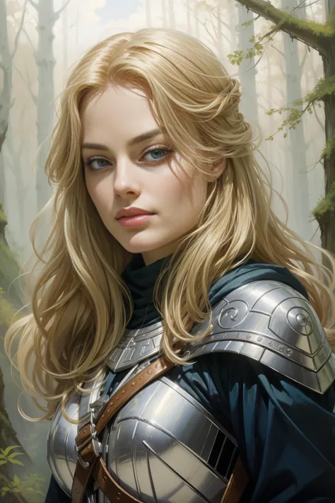 melhor qualidade, obra de arte, (Margotrobbie, cabelo loiro, olhos azuis), no estilo de Trevor Goring, cabelo vermelho, olhos verdes, (estilo-magia do pântano:0.4), Retrato, olhando pra cima, Sozinho,  meio tiro, fundo detalhado, (Tema ExpeditionStyle:1.1) olhos brilhantes, gentil smile, gentil,  fantasia leve,   nuvens brilhantes, penas flutuantes, braços levantados, iluminação realista brilhante, Floresta serena no fundo,  pintura a óleo