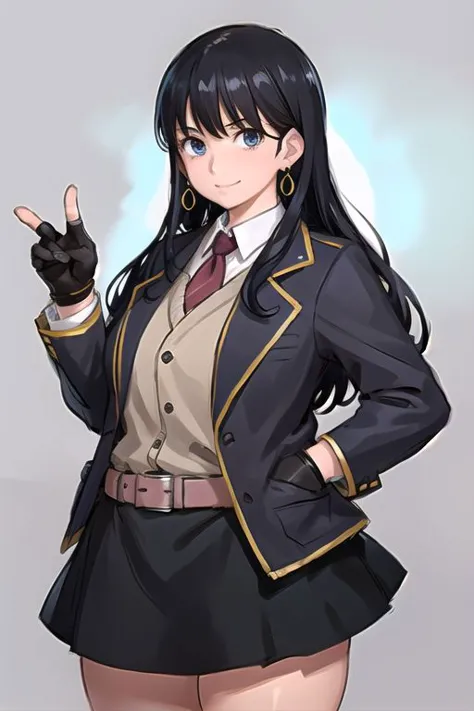 a woman in a school uniform is pointing at something