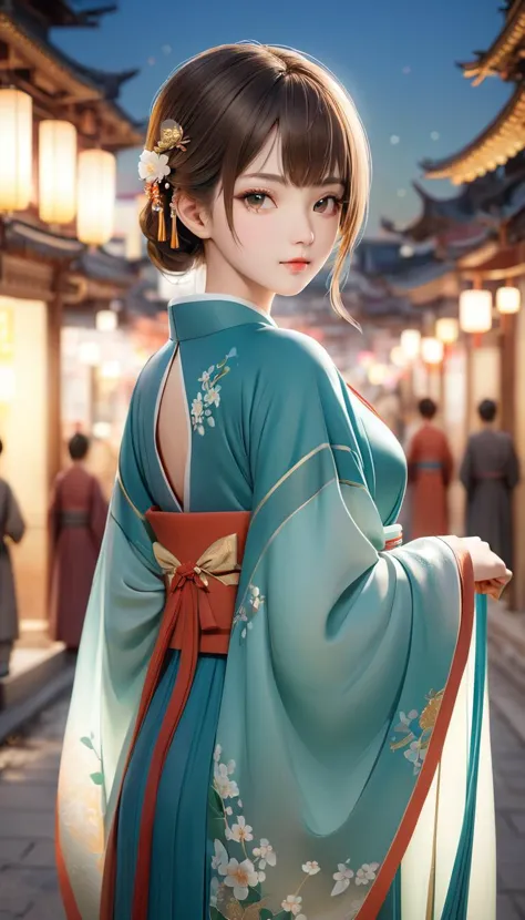 3D,masterpiece,best quality,city,1girl,looking at viewer,bokeh,hanfu,