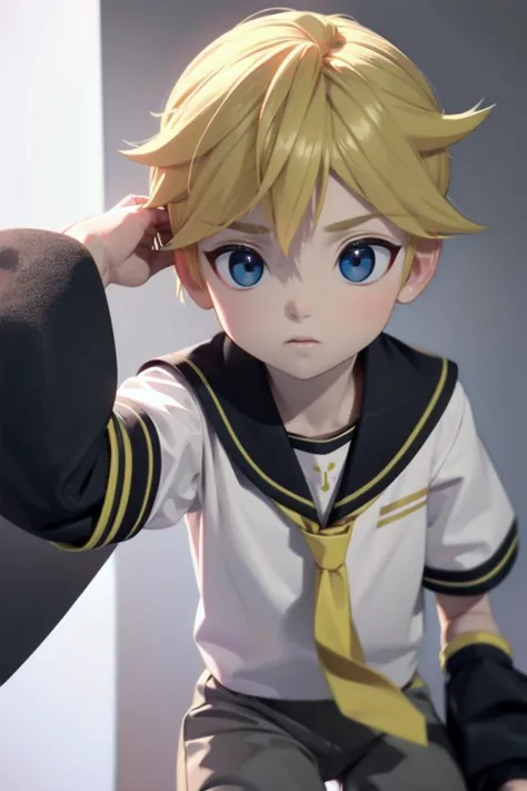 anime boy with blonde hair and blue eyes in uniform