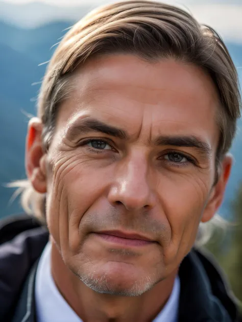 Man on the silver mountain, close up face, ,(Ultra quality),  (highest quality),  (canon eos),  f1.8,  (8K UHD),  (ultra-detailed),,  (photography:1.2), (highres:0.3)