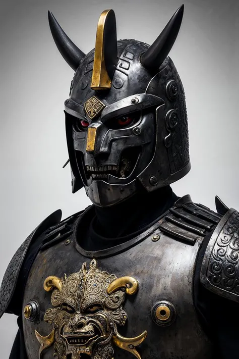 1man, samurai armor, helmet oni evil mask,intricate, ornaments detailed, cold colors, metal, egypician detail, highly intricate details, realistic light, trending on cgsociety, glowing eyes, facing camera, neon details, ultra realistic details, portrait full body, japanese atmosphere, global illumination, shadows, octane render, 8k, ultra sharp