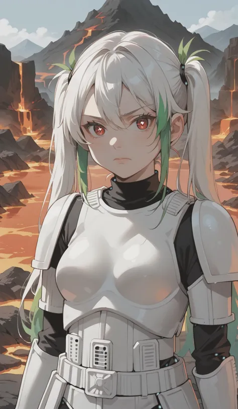 score_9, score_8_up, score_7_up, source_anime, 1girl, solo, looking at viewer, long hair, (white hair with green highlights), ha...